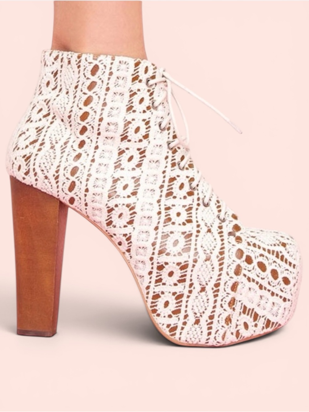 Jeffrey Campbell Lita Platform Ankle Boot in Ivory Crochet | 9
